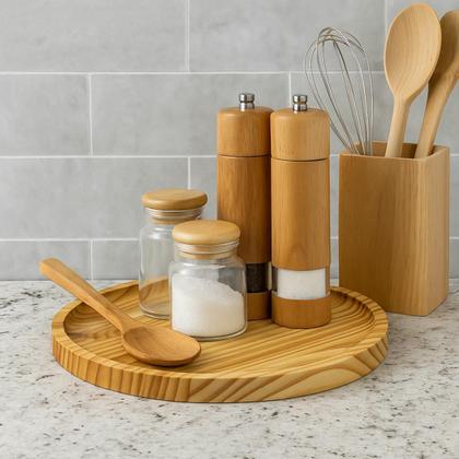 Imagem de Tábua de Queijos e Frios Redonda Madeira Pinus Grande 30cm