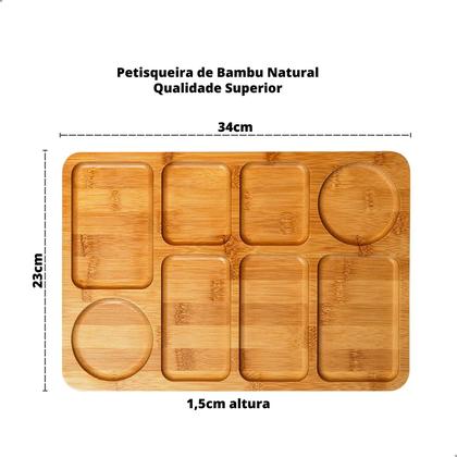Imagem de Tabua Frios Petisqueira Retangular Bambu 8 Divisorias Grande