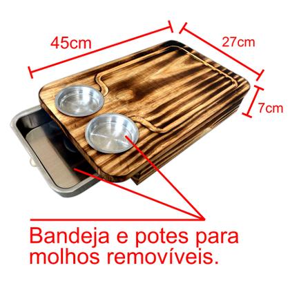 Imagem de Tábua Inteligente De Carne Para Churrasco Madeira C/Gaveta e 2 Potes Desenhada