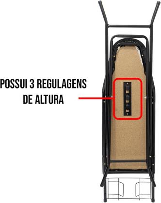 Imagem de Tábua Mesa de Passar Roupa Reforçada c/Passa Mangas Preta