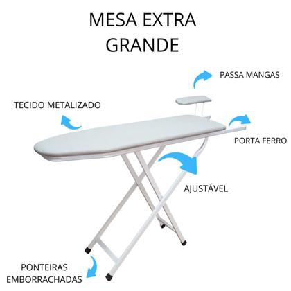 Imagem de Tábua Mesa de Passar Roupas Grande Tecido Térmico Metalizado Aço Reforçado Tampo de Madeira Utilaço
