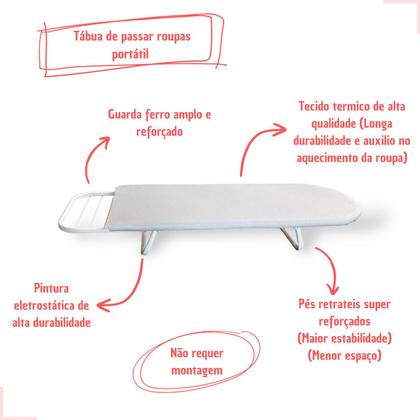 Imagem de Tabua Mesa Passar Roupa Portátil Dobrável Cama Porta Ferro