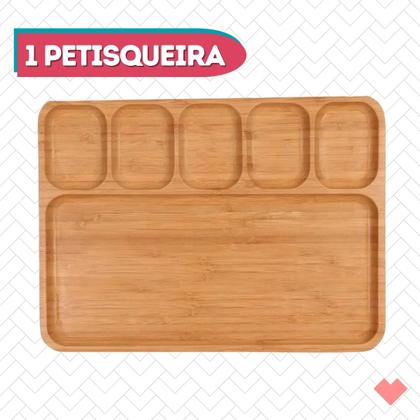 Imagem de Tábua Petisqueira Com Divisorias Bambu Ideal Aperitivos 1 Peça
