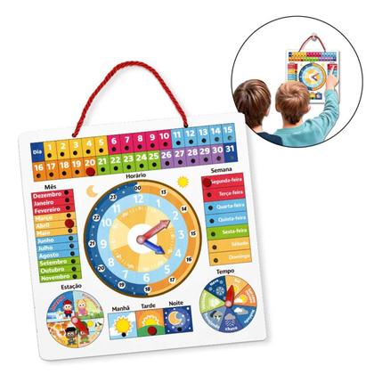 Imagem de Tabuleiro De Atividades Relógio Calendário Infantil Madeira