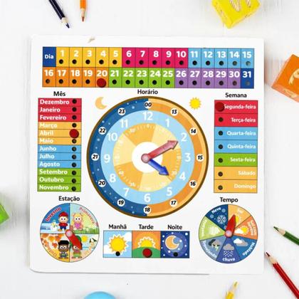 Imagem de Tabuleiro De Atividades Relógio Calendário Infantil Madeira
