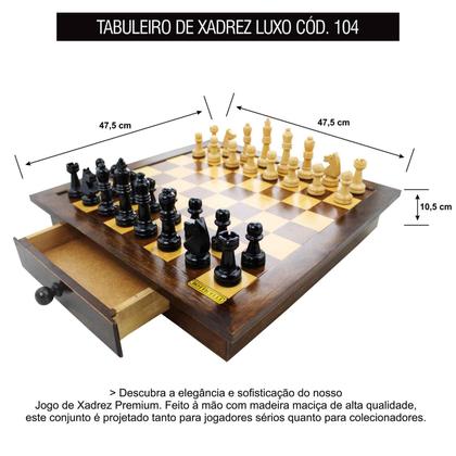 Imagem de Tabuleiro Xadrez Luxo com Gavetas Integradas + Jogo de Xadrez em Madeira Nobre - Cód. 104