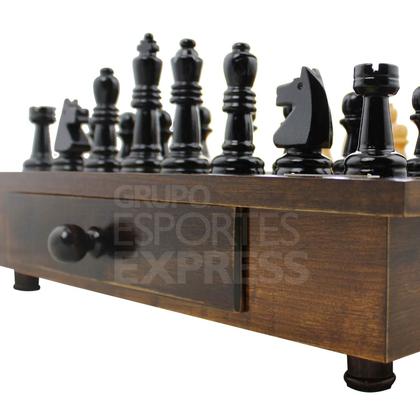 Imagem de Tabuleiro Xadrez Luxo com Gavetas Integradas + Jogo de Xadrez em Madeira Nobre - Cód. 104