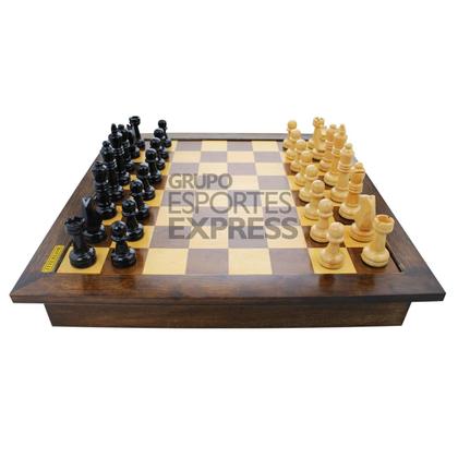Imagem de Tabuleiro Xadrez Luxo com Gavetas Integradas + Jogo de Xadrez em Madeira Nobre - Cód. 104