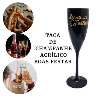 Imagem de Taça Acrílica Champanhe 180ml Especial Boas Festas Kit 2pçs