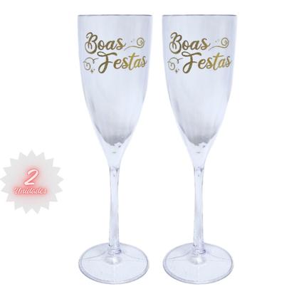 Imagem de Taça Acrílica Champanhe 180ml Especial Boas Festas Kit 2pçs