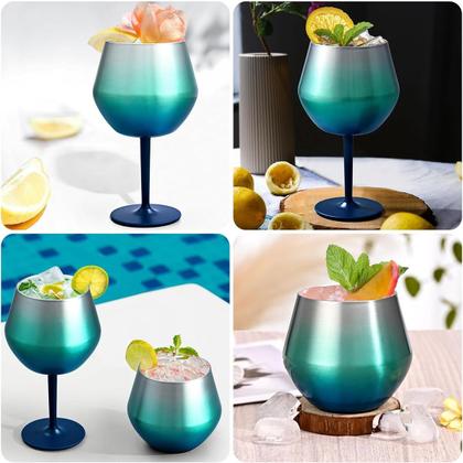 Imagem de Taça Copo Termico 2 em 1 Inox Drink Vinho Cocktail Conserva Bebida Festa Evento Praia Piscina Moderno Resistente