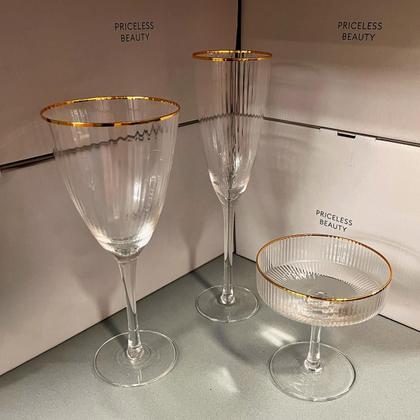 Imagem de Taça Coupe de Vidro Wolff 200 ml Borda Dourada Lines 2 Peças
