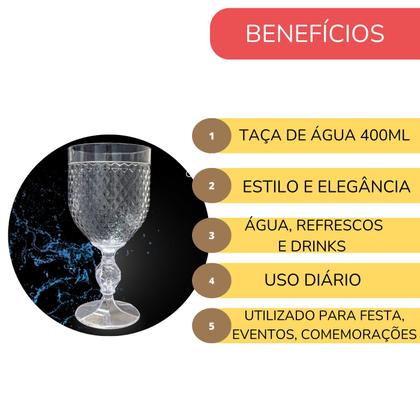 Imagem de Taça de Água Acrílica  Premium 400ml Suco Refresco Kit 6 pçs