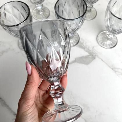 Imagem de Taca de Vidro Diamond Fumê 320ml Jogo com 6 Unidades, Requinte, Elegância, Almoço, Jantar, Mesa posta