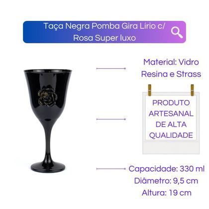 Imagem de Taça Negra Pomba Gira Lirio c/ Rosa Super luxo 330 ml -Vidro