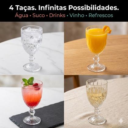 Imagem de Taça Para Vinho Sucos Água Em Vidro Linha Empire 360ml Com 6 Unidades