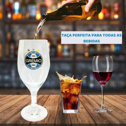 Imagem de Taça Tulipa Vidro 330ml Reforçado Vinho Chopp Cerveja Time Escudo Grêmio Oficial