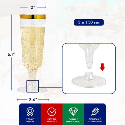 Imagem de Taças de champanhe JOLLY CHEF descartáveis de 150 ml (pacote com 50) com aro dourado
