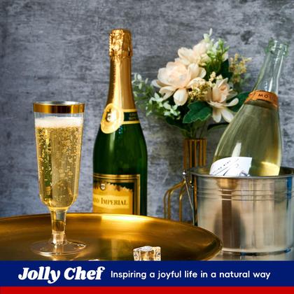 Imagem de Taças de champanhe JOLLY CHEF descartáveis de 150 ml (pacote com 50) com aro dourado