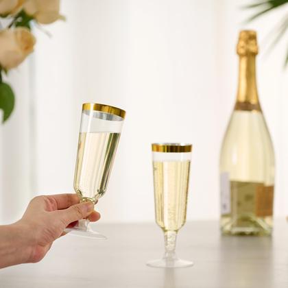 Imagem de Taças de champanhe JOLLY CHEF descartáveis de 150 ml (pacote com 50) com aro dourado