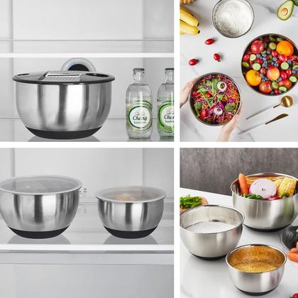 Imagem de Taças de mistura weltonhm Set 3 de aço inoxidável com tampas pretas