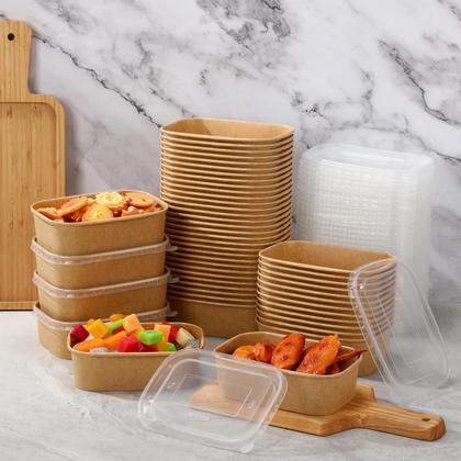 Imagem de Taças de papel Kraft descartáveis Maxdot com tampas de PP, 650 ml, pacote com 50