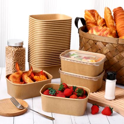 Imagem de Taças de papel Kraft descartáveis Maxdot com tampas de PP, 850 ml, pacote com 50