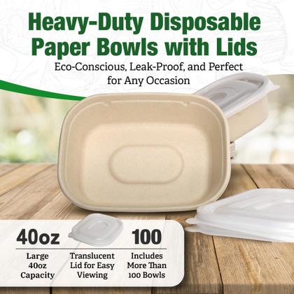 Imagem de Taças de papel TopOpper 1200 ml com tampas, 100 pacotes compostáveis