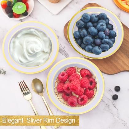 Imagem de Taças de plástico Boocikey 350ml descartáveis com borda dourada x30