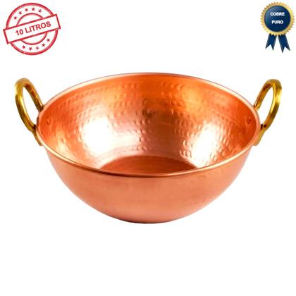 Imagem de Tacho em Cobre Puro Artesanal Alças em Bronze - 10 litros