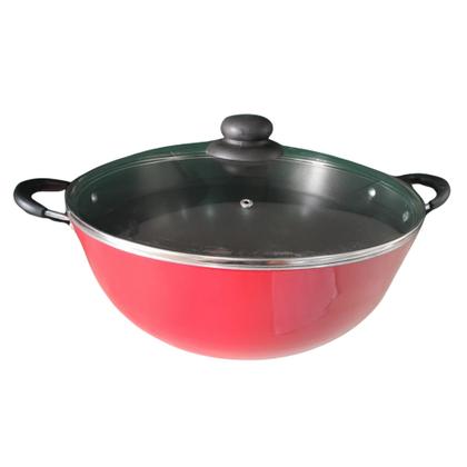 Imagem de TACHO PANELA CAÇAROLA WOK TEFLON ANTIADERENTE Nº32CM TAMPA VIDRO