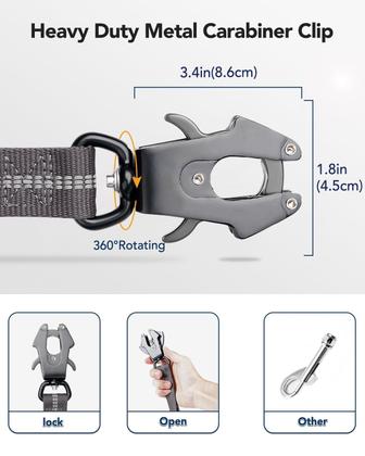Imagem de Tactical Dog Leash Joytale Heavy Duty Shock Absorbing Grey