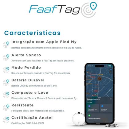 Imagem de Tag Rastreador de Objetos Pets Malas GPS Faaftag + Chaveiro Preto 