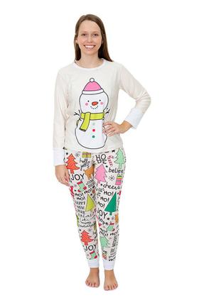 Imagem de Tal Mãe Tal Pet Pijama Feminino Longo e Roupa Pet Natal Boneco de Neve