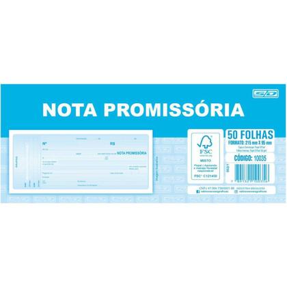 Imagem de Talão de Nota Promissória 50 Folhas 95X215MM Pacote com 20