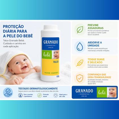 Imagem de Talco Infantil Granado Tradicional 100g Proteção Contra Umidade, Pele Sequinha e Suave para Bebês