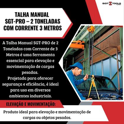 Imagem de Talha Manual 2 Toneladas com Corrente 3 Metros SGTPRO - Sigma