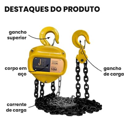 Imagem de Talha Manual de Corrente 2 Toneladas 10m JST JST2X10 Freio Duplo 2000kg