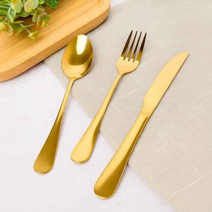 Imagem de Talheres de Sobremesa Faqueiro Dourado Garfo Faca Colher 18un