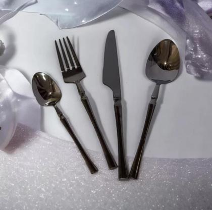 Imagem de Talheres Gourmet Faqueiro Preto Slim Luxo Aço Inox 24 Peças