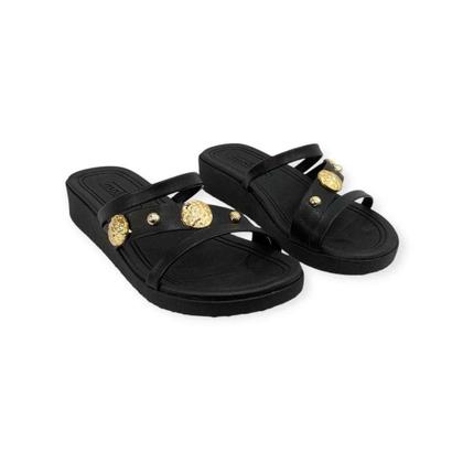 Imagem de Tamanco Feminina Tira Enfeitada Leve Confortável Detalhe Dourado Moleca Ref: 5508102