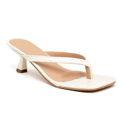 Imagem de Tamanco Feminino Flip-Flop Bico Quadrado Salto Baixo 5410 Croco Off White