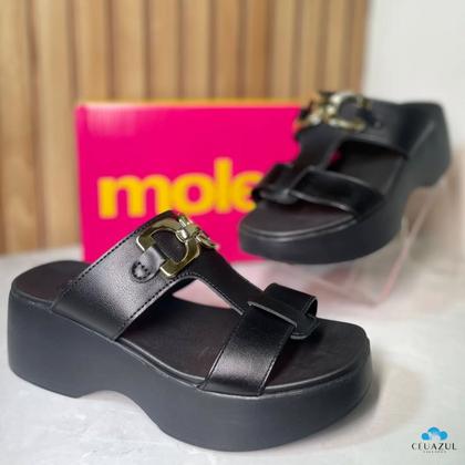 Imagem de Tamanco Feminino Moleca Leve Aplicação Dourada Flatform Conforto Estilo