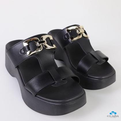 Imagem de Tamanco Feminino Moleca Leve Aplicação Dourada Flatform Conforto Estilo
