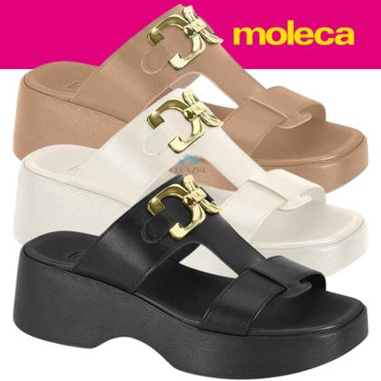 Imagem de Tamanco Feminino Moleca Leve Aplicação Dourada Flatform Conforto Estilo
