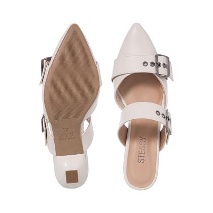 Imagem de Tamanco Feminino Mule Bico Fino Salto Baixo Fivela Luxo Moda