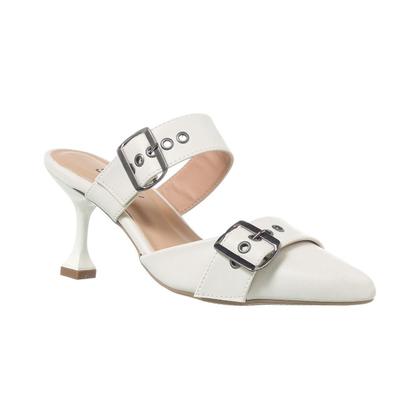 Imagem de Tamanco Feminino Mule Bico Fino Salto Baixo Fivela Luxo Moda