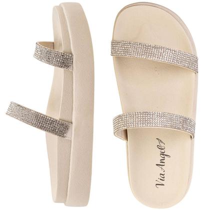 Imagem de Tamanco Feminino Plataforma Papete Flat Chinelo  Brilho Tira Strass Via Angel 7402