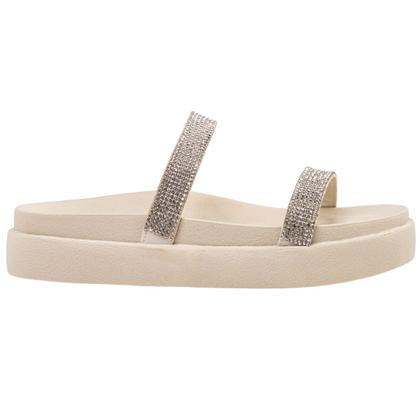 Imagem de Tamanco Feminino Plataforma Papete Flat Chinelo  Brilho Tira Strass Via Angel 7402