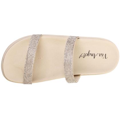 Imagem de Tamanco Feminino Plataforma Papete Flat Chinelo  Brilho Tira Strass Via Angel 7402